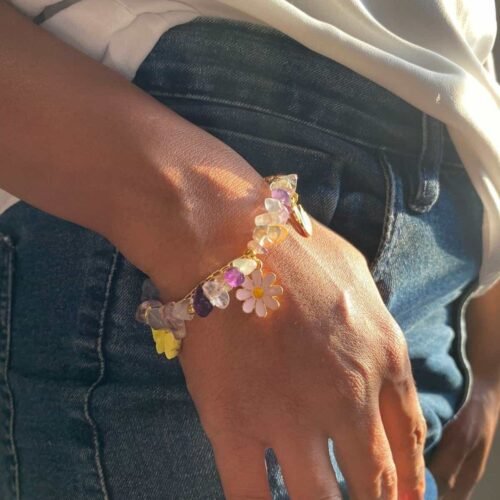 Aurora Dream Charm Bracelet with colorful floral and gemstone charms, perfect for stylish accessorie.