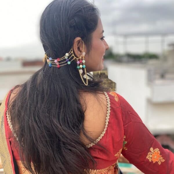 Ear cuffs with colorful beads and intricate design, perfect for traditional and festive occasions.