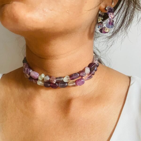 Tropical Hoops jewelry featuring purple and white beads, perfect for summer accessories.