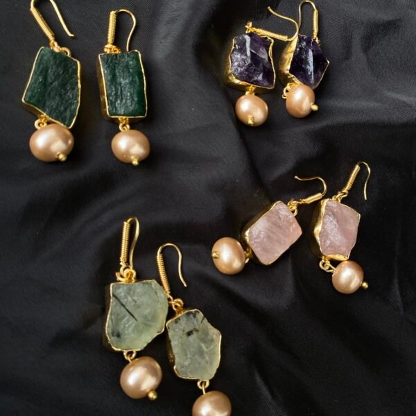 Elegant raw stone earrings with pearl accents for stylish women.