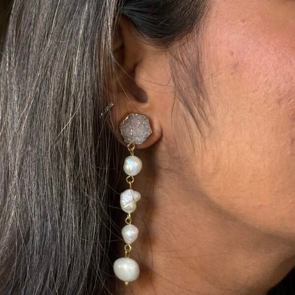 Elegant Druzy and Pearl Drop Earrings for Women.