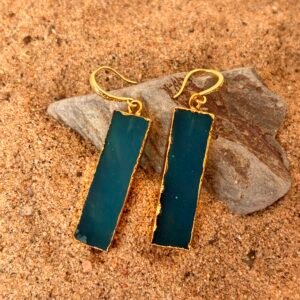 Elegant teal bar earrings with gold hooks for stylish accessories.
