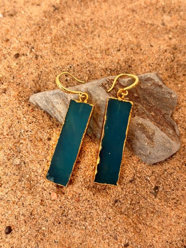 Elegant teal bar earrings with gold hooks for stylish accessories.